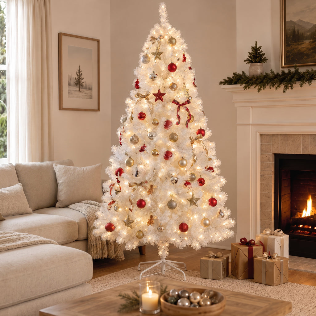 JIOABL Pre-Lit Artificial Christmas Tree, Pre Strung LED Lights, Indoor Xmas Holiday Decor with Metal Stand