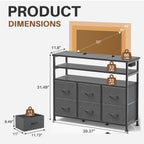 JIOABL TV Stand with 6 Fabric Drawers & Power Outlet, LED TV Console with USB & Type-C, Storage Dresser for Living Room