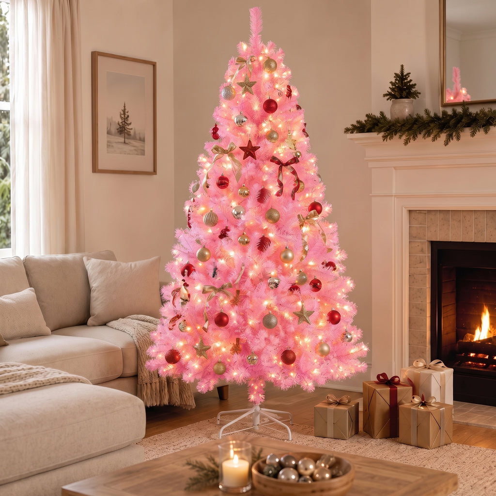 JIOABL Pre-Lit Artificial Christmas Tree, Pre Strung LED Lights, Indoor Xmas Holiday Decor with Metal Stand