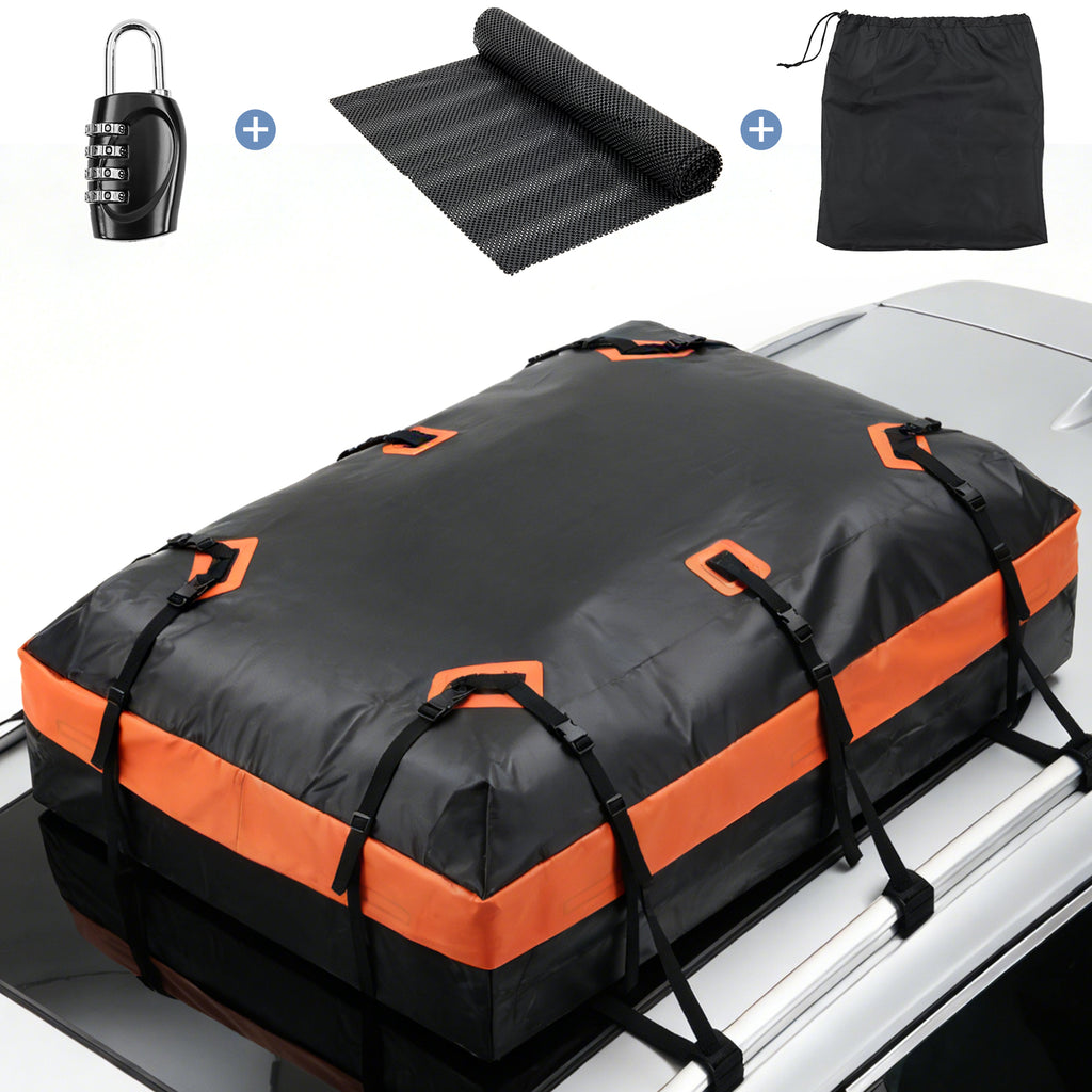 JIOABL Waterproof Car Roof Bag, 15 Cu Ft Rooftop Cargo Carrier with 6 Safety Hooks, Anti-Slip Mat, Lock, and Storage Bag for Cars & SUVs
