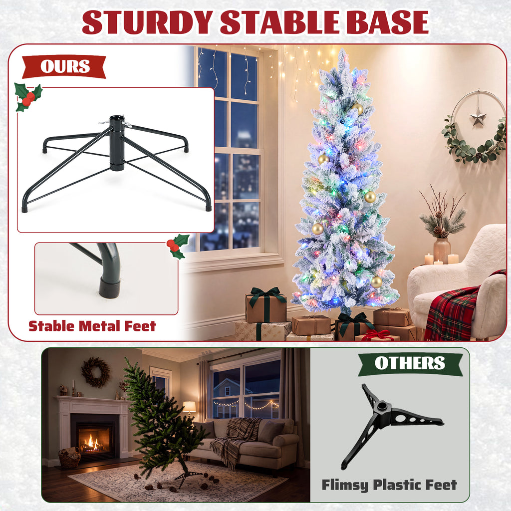 JIOABL Pre-Lit Fraser Fir Pencil Artificial Christmas Tree, Premium Multicolor LED Lights
