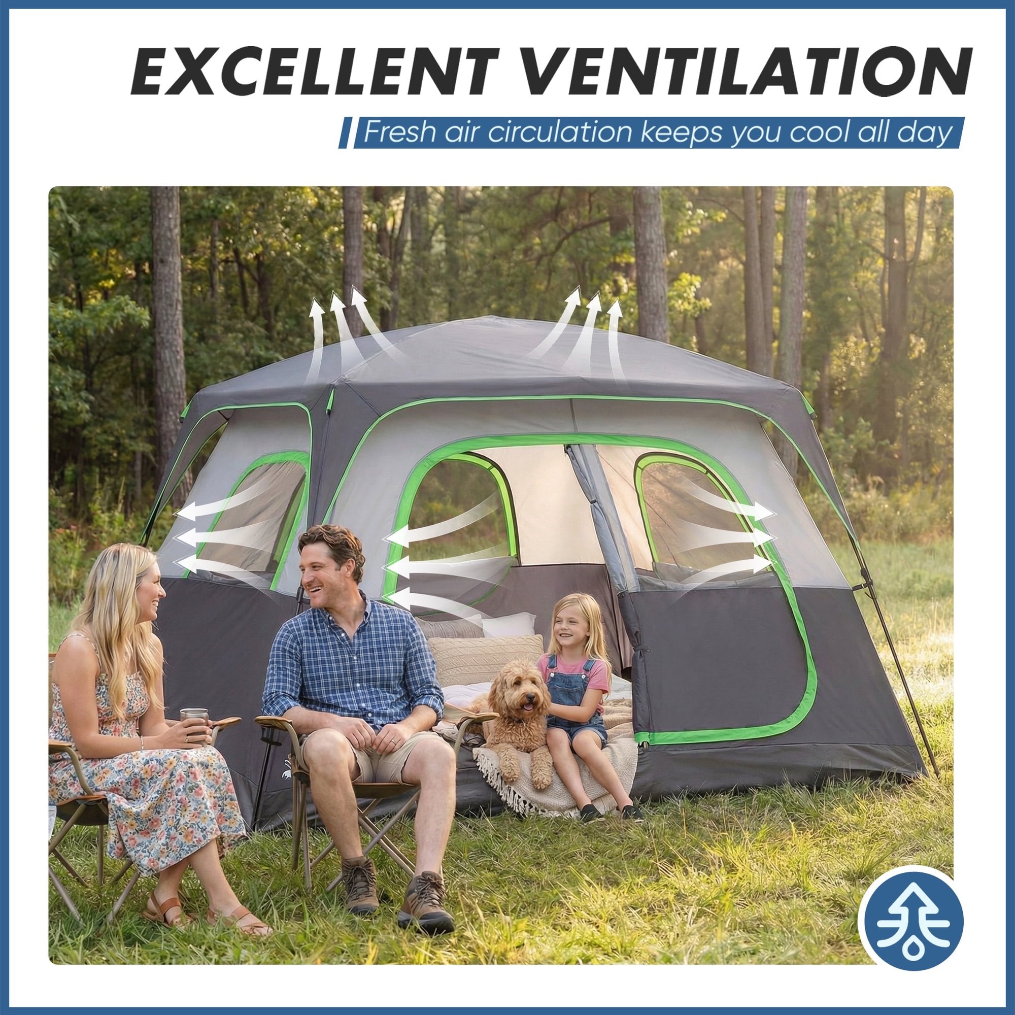 JIOABL 6 Person Camping Tent with Rainfly, Waterproof Polyester, Easy Setup, Portable with Carry Bag, Stakes & Ropes for Outdoor Camping