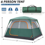 JIOABL 6 Person Camping Tent with Rainfly, Waterproof Polyester, Easy Setup, Portable with Carry Bag, Stakes & Ropes for Outdoor Camping
