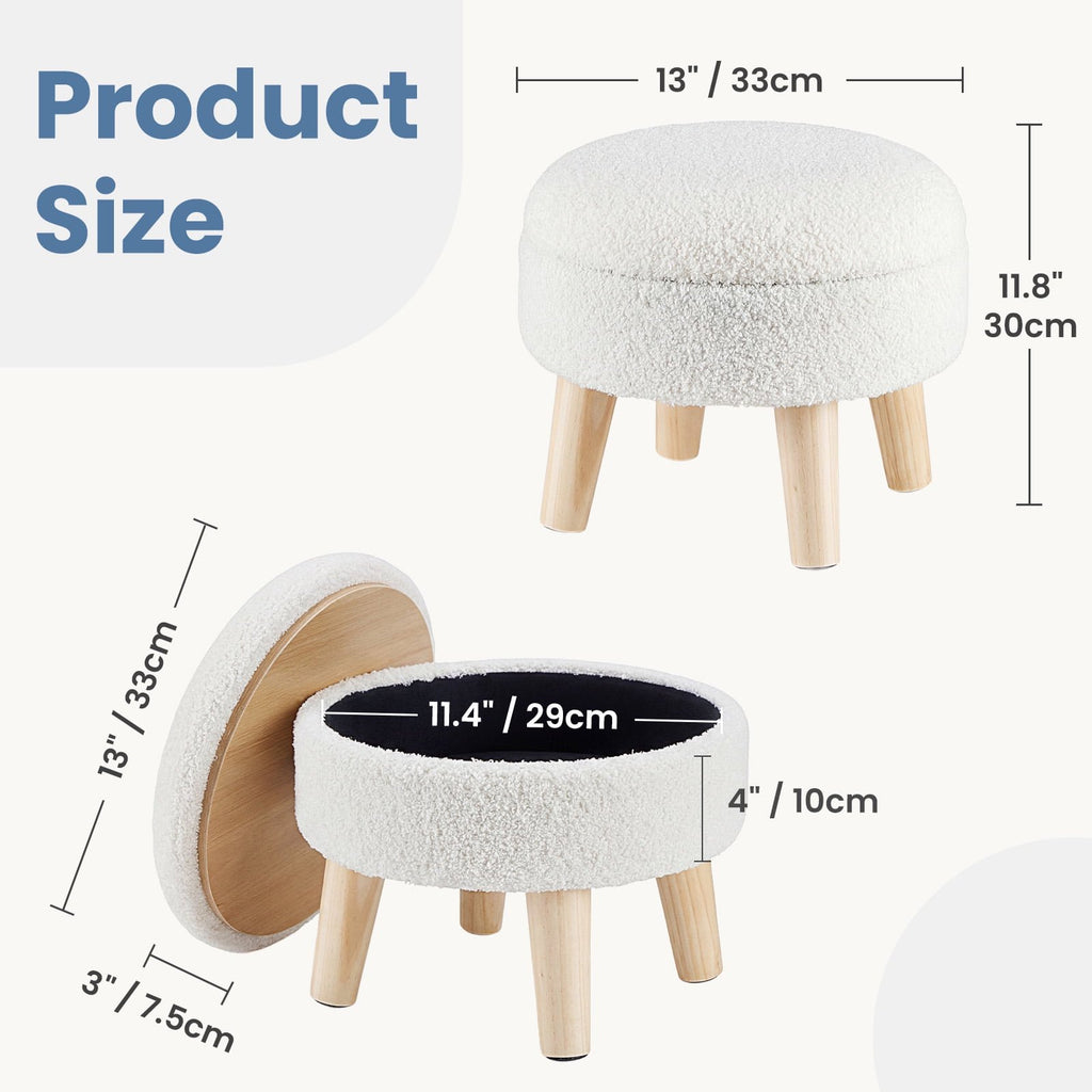 JIOABL Ottoman with Storage, 350lbs Capacity, Soft Teddy Fabric, Round Footrest, Wooden Legs, for Living Room & Bedroom