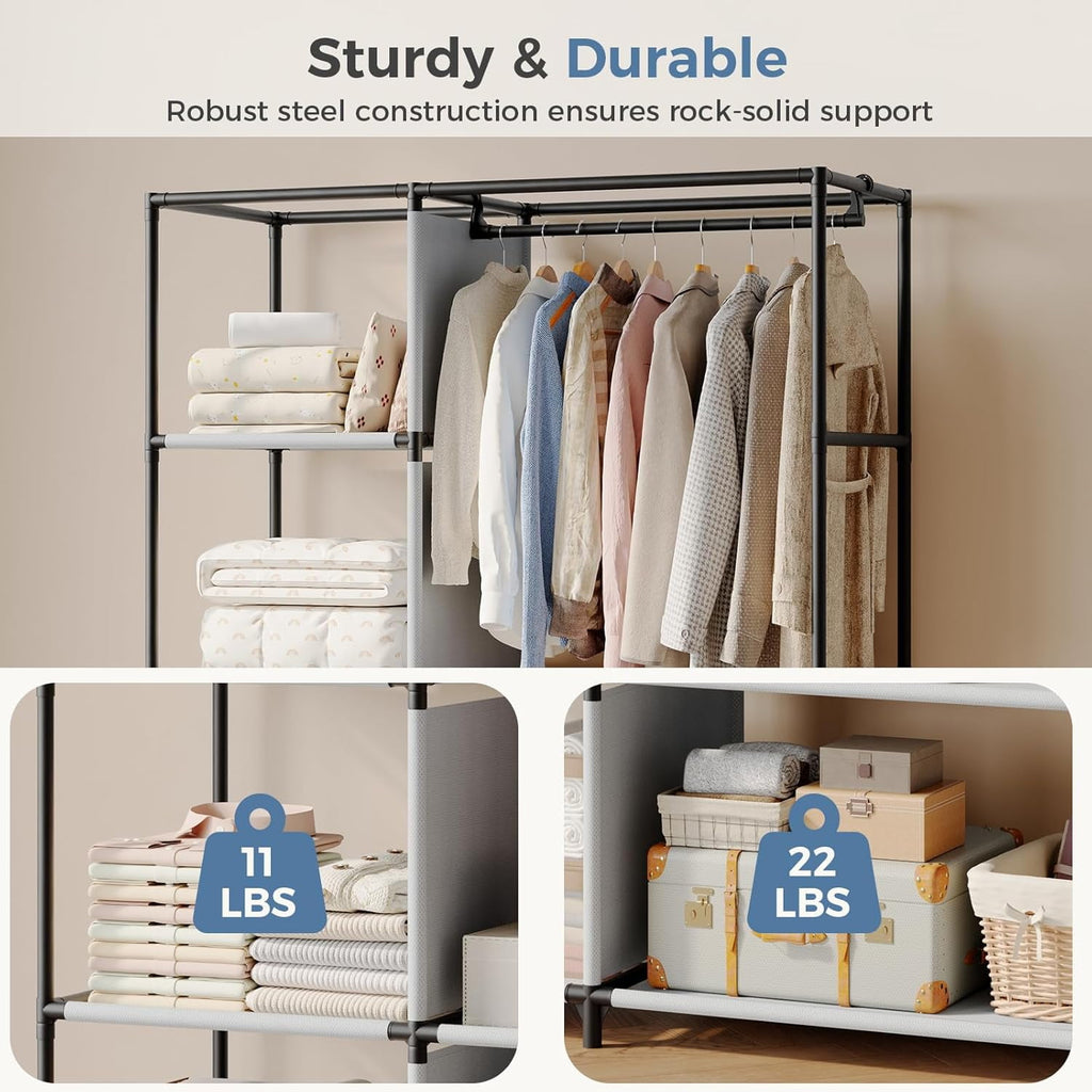 JIOABL Portable Clothes Rack with Shelves, Freestanding Closet Organizer with Hanging Rods for Bedroom, Entryway