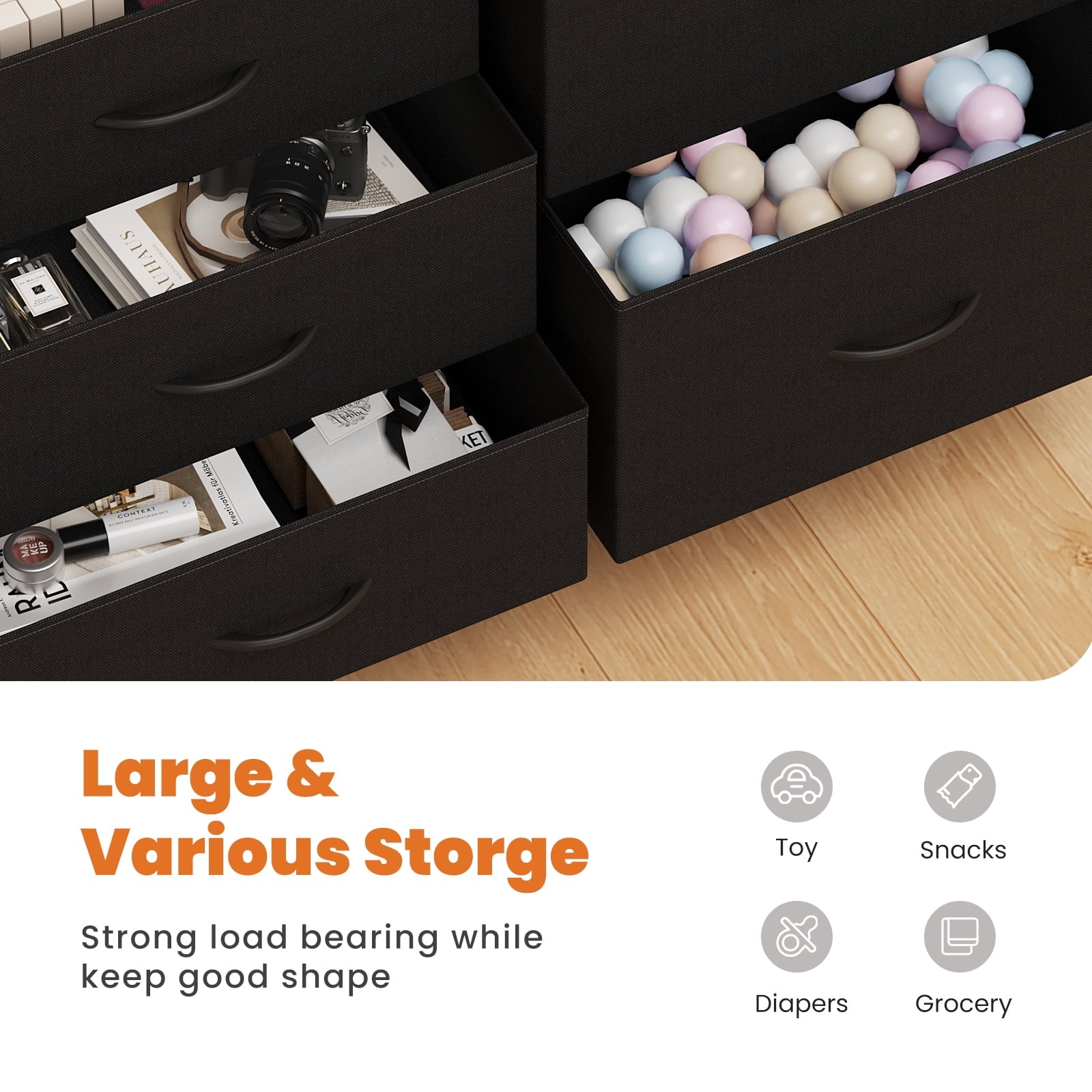 JIOABL 5-Drawer Dresser with Drawer Organizers for Bedroom, Living Room, or Closet