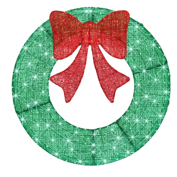 JIOABL 48 in Pre-Lit Outdoor Christmas Wreath Decoration, LED Metal Holiday Decor for Home with 140 Lights, Gold