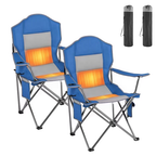 JIOABL USB Heated Camping Chair, High Back Padded Folding Chair with 3 Heat Settings, Cup Holder, 400 lbs, Black Gray