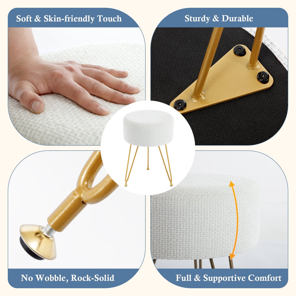 JIOABL Ottoman Foot Stool & Vanity Stool, 350lbs Capacity, Thick Cushion, Gold Metal Legs, for Bedroom & Living Room