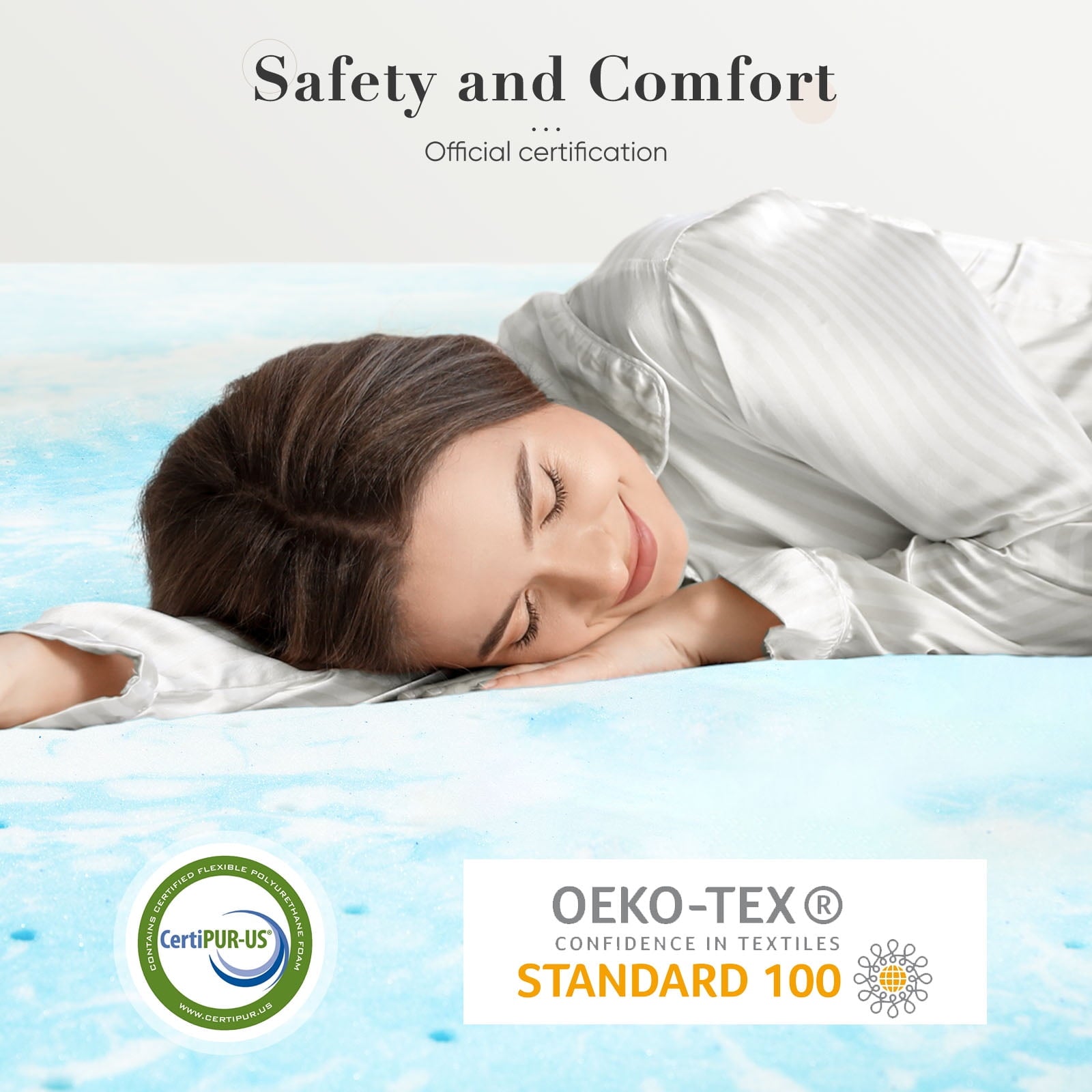 JIOABL  Memory Foam Mattress Topper with Cooling Gel, CertiPUR-US Certified, Pressure Relief & Breathable Comfort Bed Topper, Queen Size, 0 of 8     JIOABL JIOABL 4-Inch Memory Foam Mattress Topper with Cooling Gel, CertiPUR-US Certified, Pressure Relief