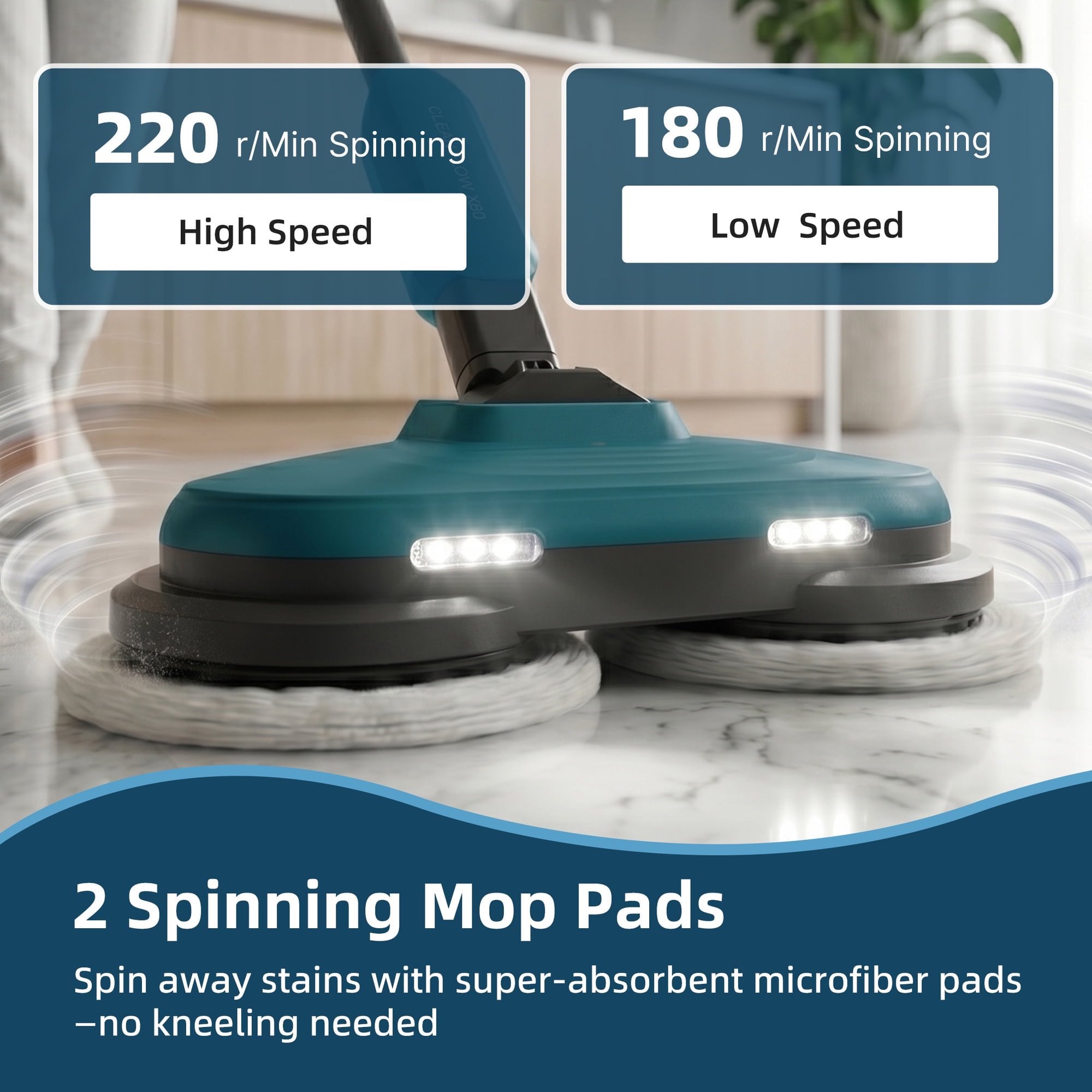 JIOABL Scrubbing Steam Mop with Dual Rotating Pads, LED Headlights and Adjustable Steam Modes for Sealed Hard Floors