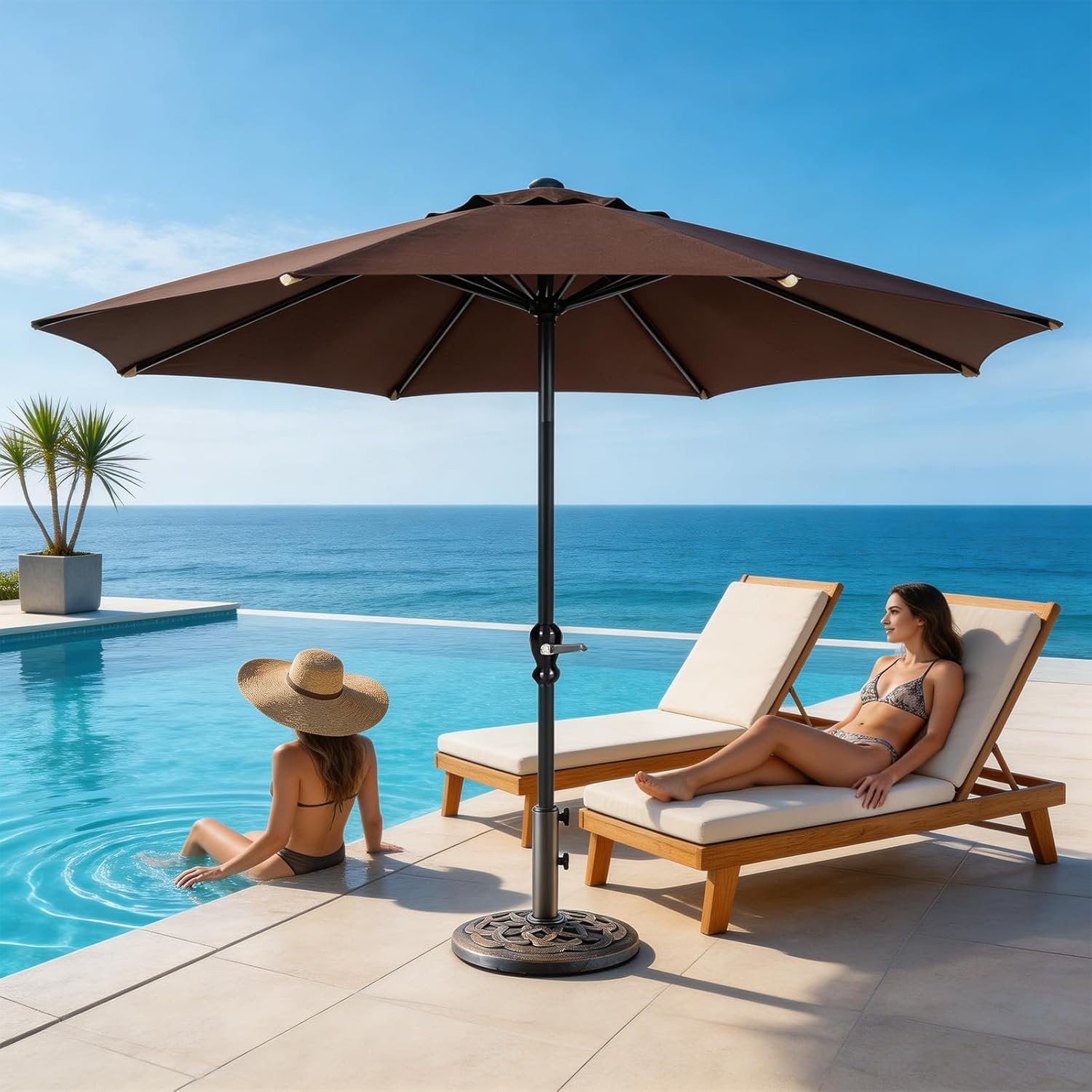 JIOABL Patio Umbrella Base with 2 Removable Pole Adapters, Heavy Duty Resin & Iron Stand, Waterproof, UV-Resistant, Adjustable