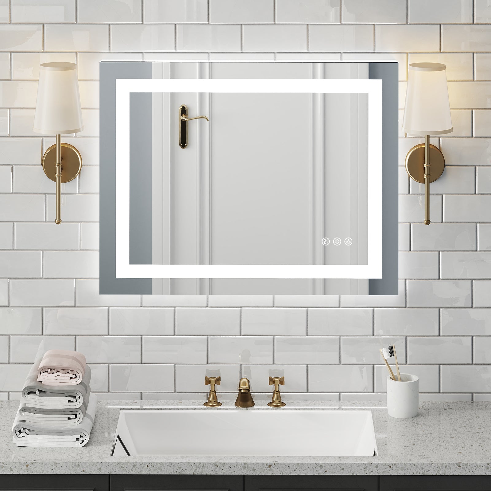 JIOABL LED Bathroom Mirror with Stepless Dimmable Wall Mirrors with Anti-Fog, Vanity Mirror with 3 Color Modes, Shatter-Proof, Bathroom Mirror with LED Lights