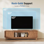 JIOABL Rattan TV Stand, Wood Entertainment Center with Storage Cabinets & Cable Management Hole