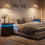 JIOABL Nightstand with Charging Station and RGB LED Light, 3 Drawers, Sliding Top, Bedside Table for Bedroom, Living Room and Dorm