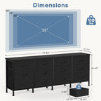 JIOABL TV Stand with 12 Fabric Drawers, Metal Frame Storage Stand with Adjustable feet and Anti-Tip