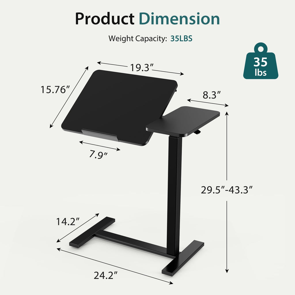 JIOABL Adjustable Overbed Bedside Table with Hidden Wheels for Hospital