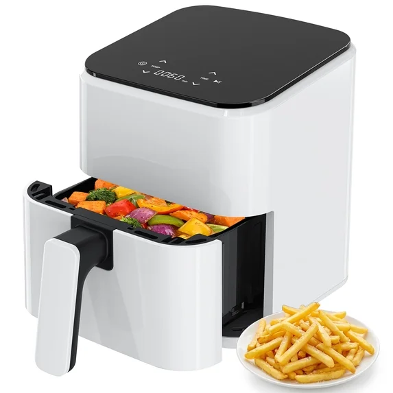 JIOABL 4 Qt Compact Air Fryer, 4-in-1 Air Fry Bake Roast Reheat, Dishwasher-Safe, Black