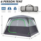 JIOABL 6 Person Camping Tent with Rainfly, Waterproof Polyester, Easy Setup, Portable with Carry Bag, Stakes & Ropes for Outdoor Camping