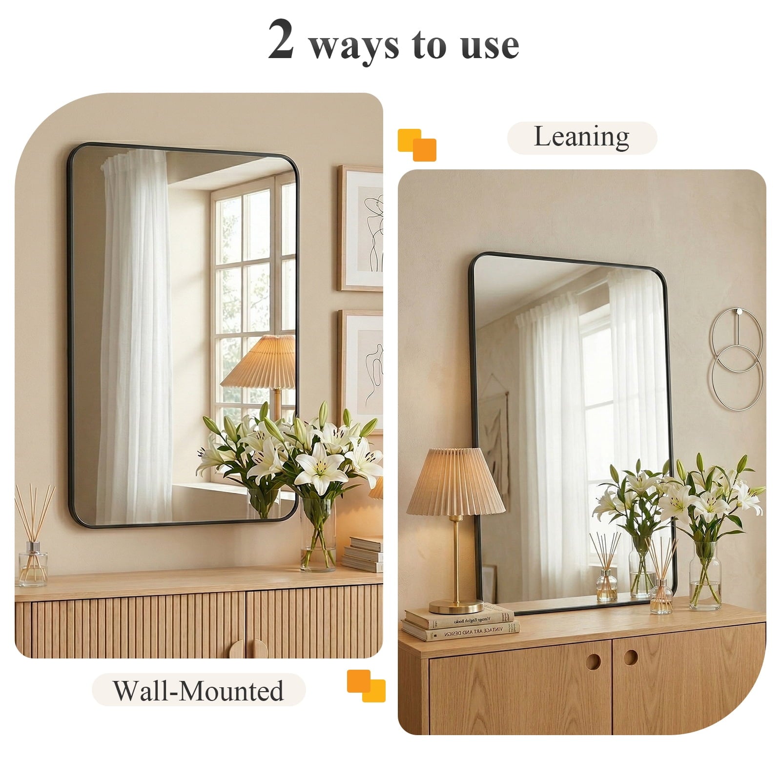 JIOABL Square with Rounded Corners Bathroom Mirror, Aluminum Wall-Mounted Tempered Glass Mirror - Perfect for Bathroom, Bedroom & Living Room
