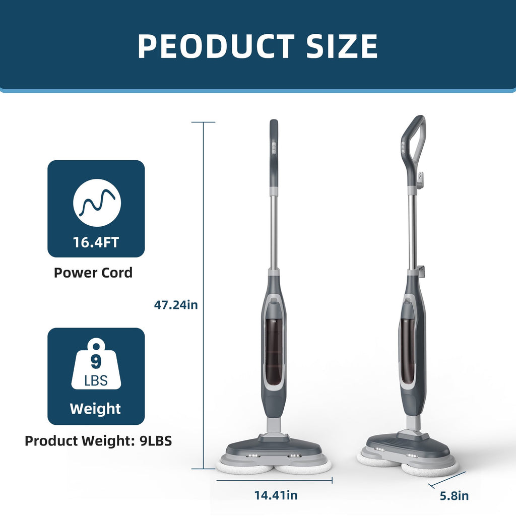 JIOABL Scrubbing Steam Mop with Dual Rotating Pads, LED Headlights and Adjustable Steam Modes for Sealed Hard Floors
