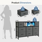 JIOABL TV Stand with  Fabric Drawers & Power Outlet, LED TV Console with USB & Type-C, Storage Dresser for Living Room