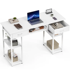 JIOABL Small Desk with 2 Drawers 32 Inch Bedroom Kids Student Vanity Home Office Computer PC Table with Fabric Storage Bag, Study Writing Wood Deskboard for Small Spaces,White