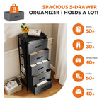 JIOABL 5-Drawer Fabric Dresser with Metal Frame and Wooden Top TV Stand - Perfect for Clothes, Living Room, Hallway, Entryway