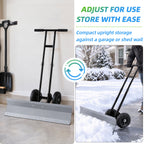 JIOABL 36 inch Snow Pusher with Wheels, Galvanized Steel Snow Plow, Adjustable Blade Angle & Handle for Driveway, Sidewalk & Walkway