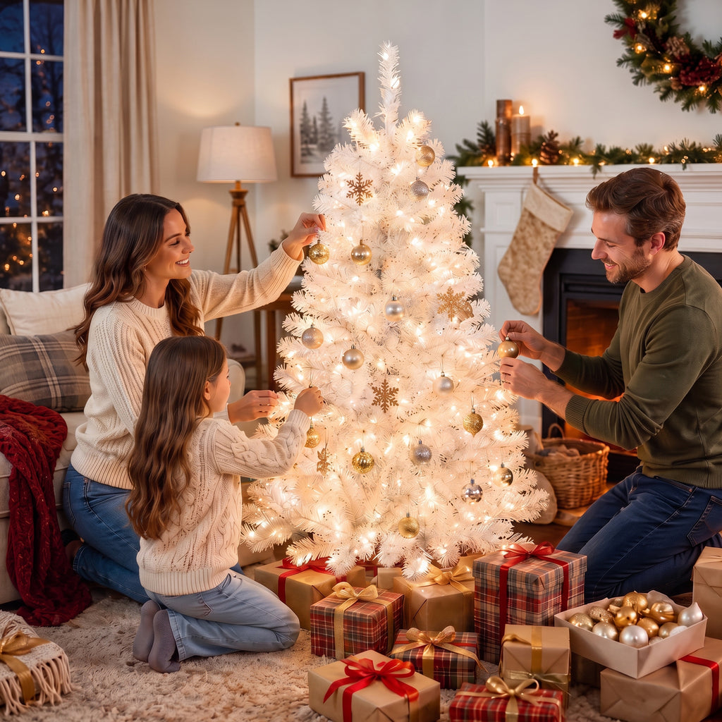 JIOABL Pre-Lit Artificial Christmas Tree, Pre Strung LED Lights, Indoor Xmas Holiday Decor with Metal Stand