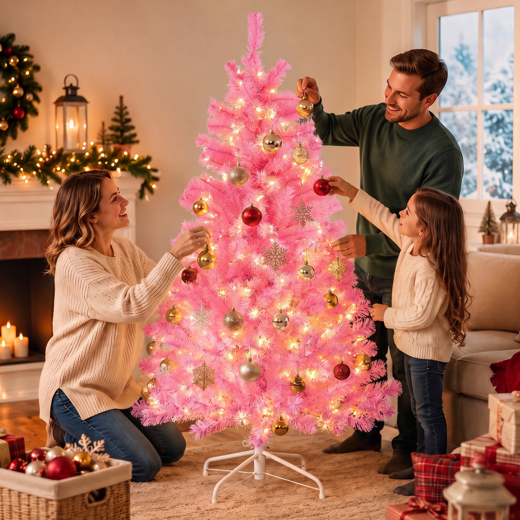 JIOABL Pre-Lit Artificial Christmas Tree, Pre Strung LED Lights, Indoor Xmas Holiday Decor with Metal Stand
