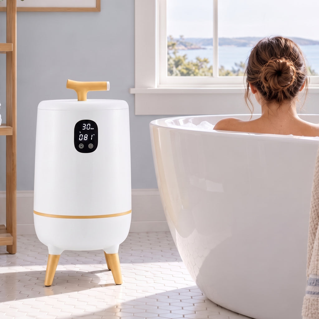 JIOABL 20L High-Leg Round Towel Warmer Bucket | Fits Two 40"x70" Towels, One-Touch, 60 Min Timer, Bluetooth Speaker & Ambient Ligh