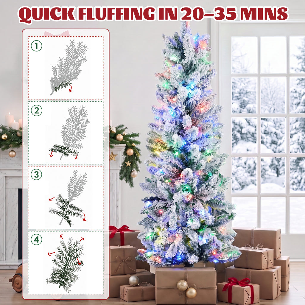JIOABL Pre-Lit Fraser Fir Pencil Artificial Christmas Tree, Premium Multicolor LED Lights