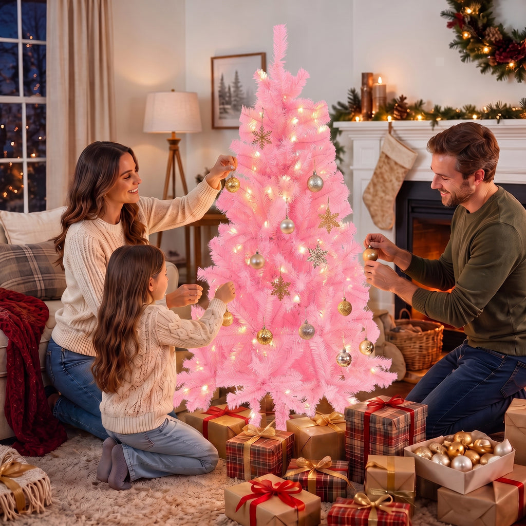 JIOABL Pre-Lit Artificial Christmas Tree, Pre Strung LED Lights, Indoor Xmas Holiday Decor with Metal Stand