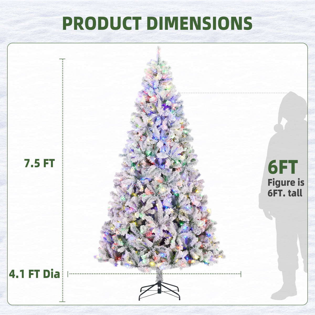 JIOABL Flocked Pre-lit Artificial Christmas Tree with Premium Multicolor Lights