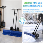 JIOABL 36 inch Snow Pusher with Wheels, Galvanized Steel Snow Plow, Adjustable Blade Angle & Handle for Driveway, Sidewalk & Walkway