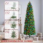 JIOABL Pre-Lit Fraser Fir Pencil Artificial Christmas Tree, Premium Multicolor LED Lights