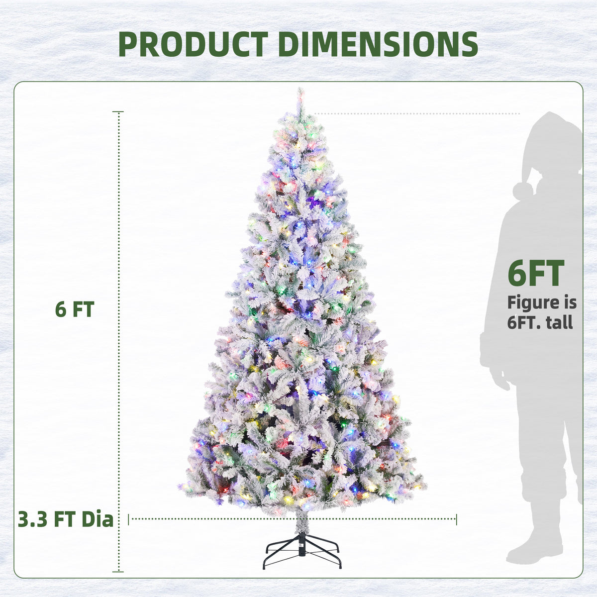 JIOABL Flocked Pre-lit Artificial Christmas Tree with Premium Multicolor Lights