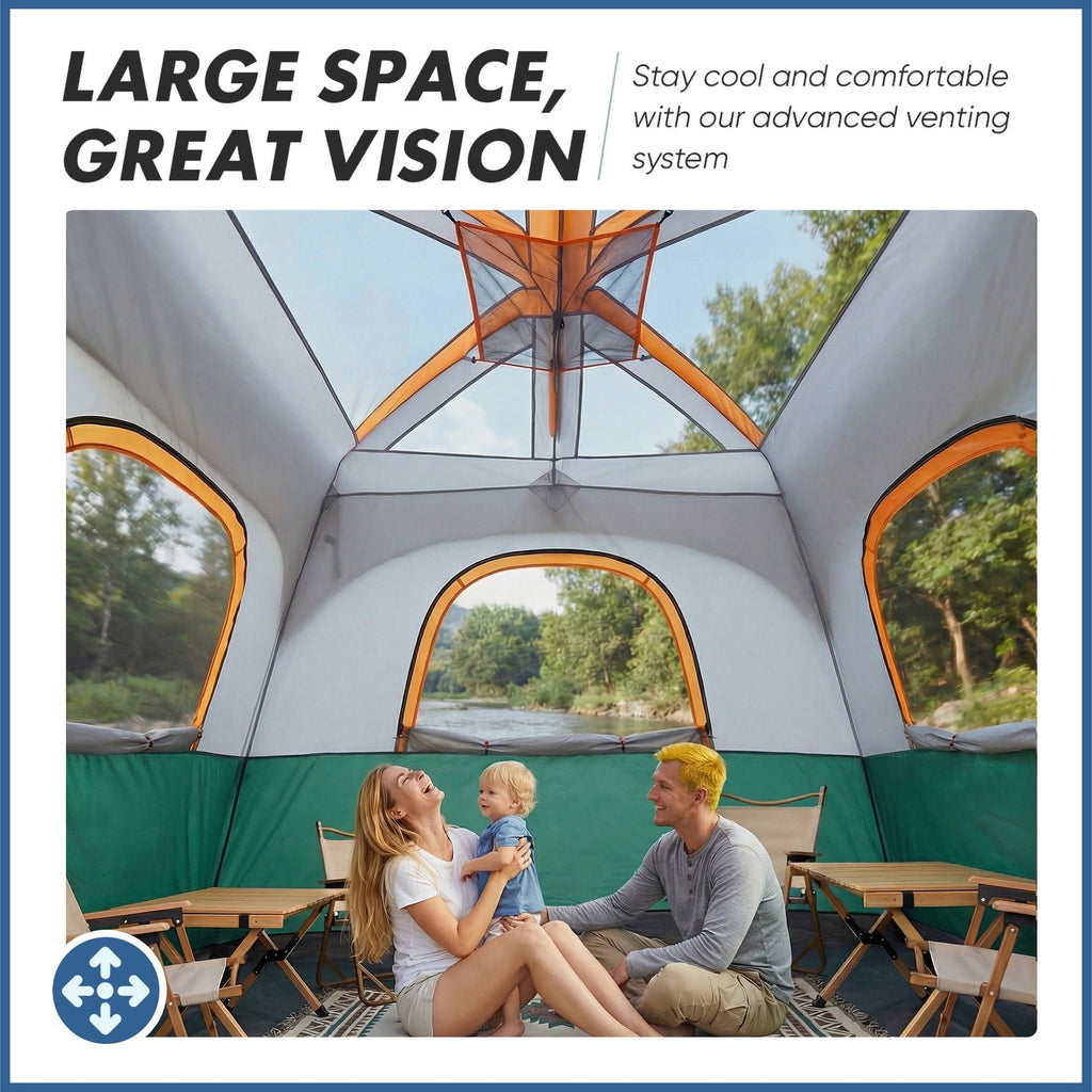 JIOABL 6 Person Camping Tent with Rainfly, Waterproof Polyester, Easy Setup, Portable with Carry Bag, Stakes & Ropes for Outdoor Camping