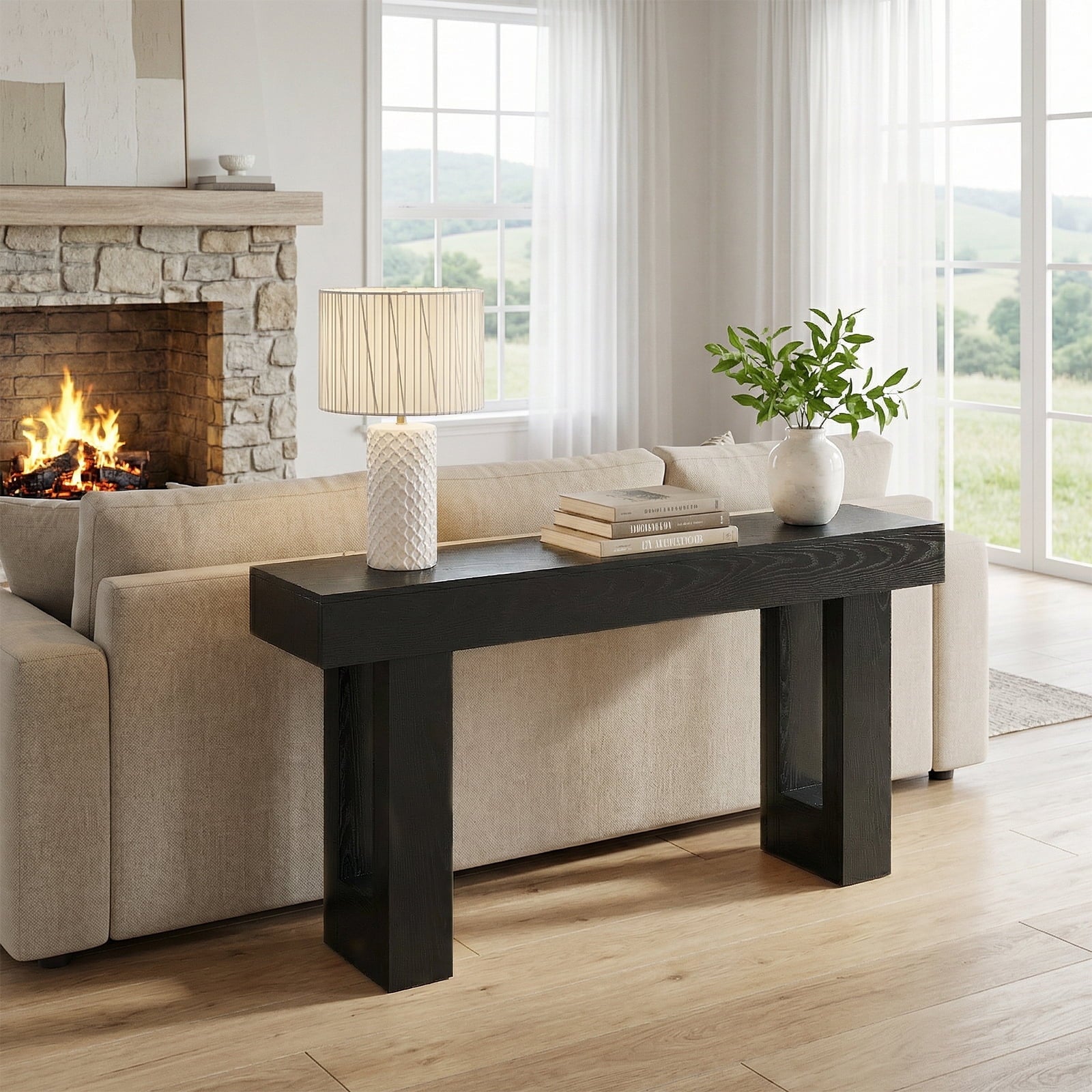 JIOABL 63" Farmhouse Console Table, Narrow Sofa Table Behind Couch, Wooden Entryway Accent Table, for Foyer, Hallway & Living Room