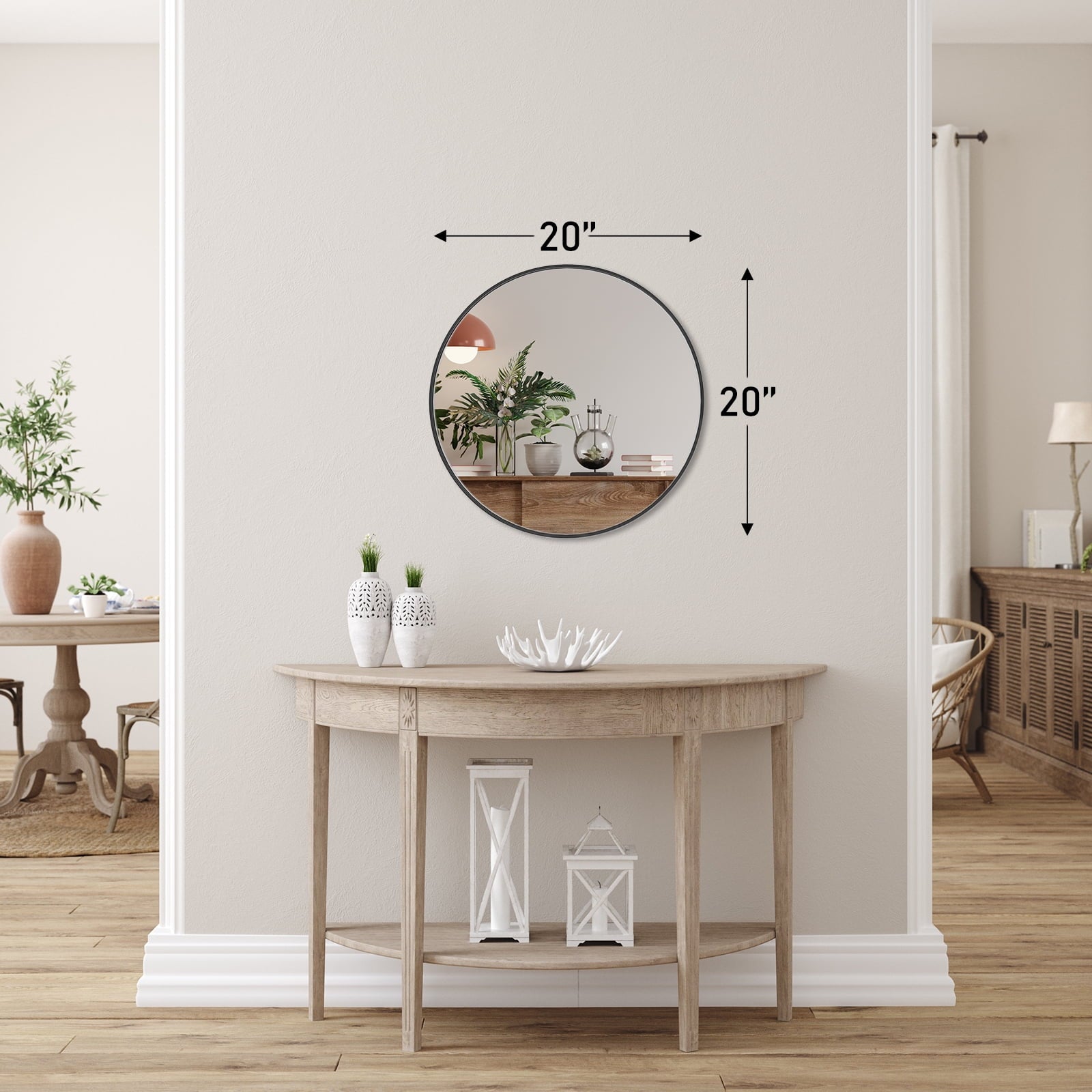 JIOABL Round Mirror, Metal Frame Wall Mirror for Entryway, Bathroom, Vanity, Living Room, Modern Circular Mirro