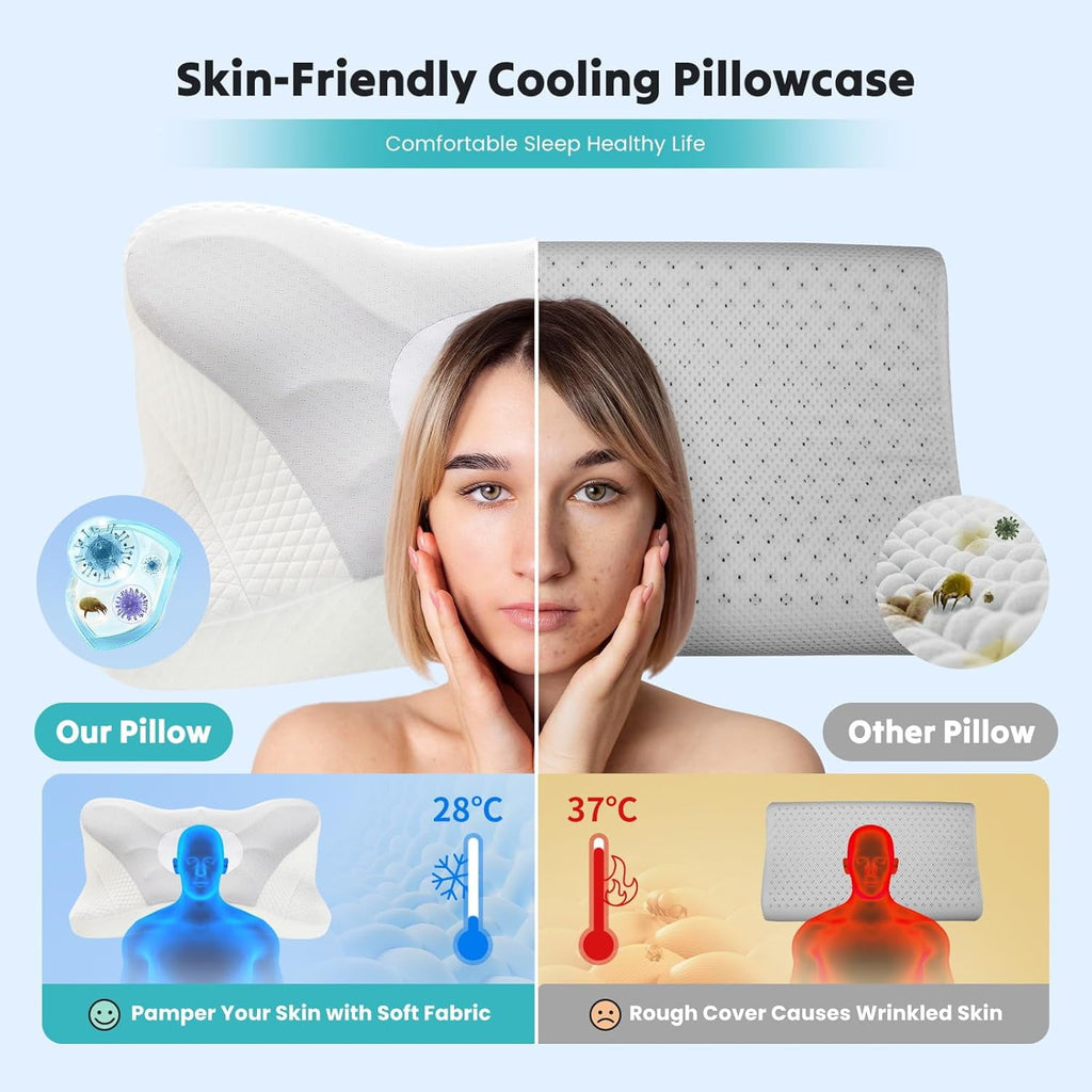 JIOABL Ergonomic Contour Memory Foam Pillows, Cervical Neck Pillow with Cooling Case for Neck Pain Relief