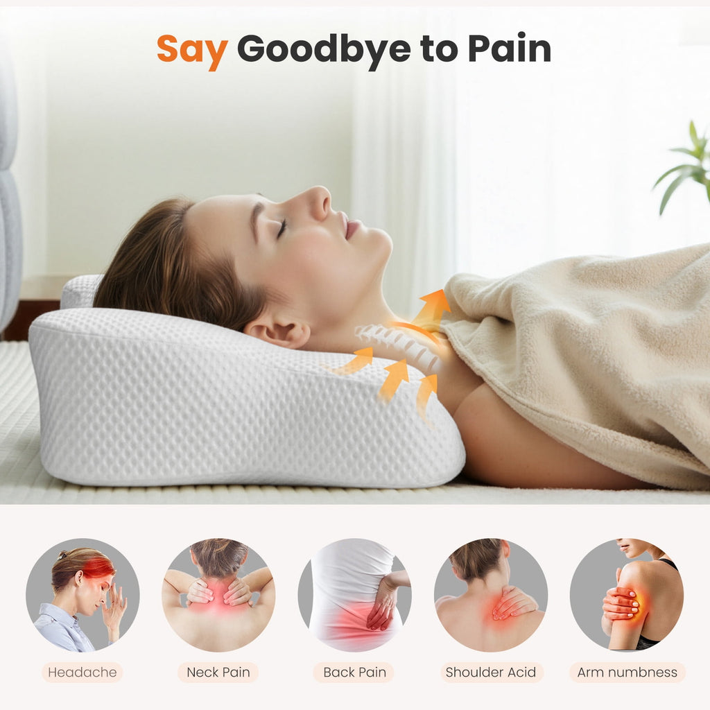 JIOABL Ergonomic Contour Memory Foam Pillows, Cervical Neck Pillow with Cooling Case for Neck Pain Relief