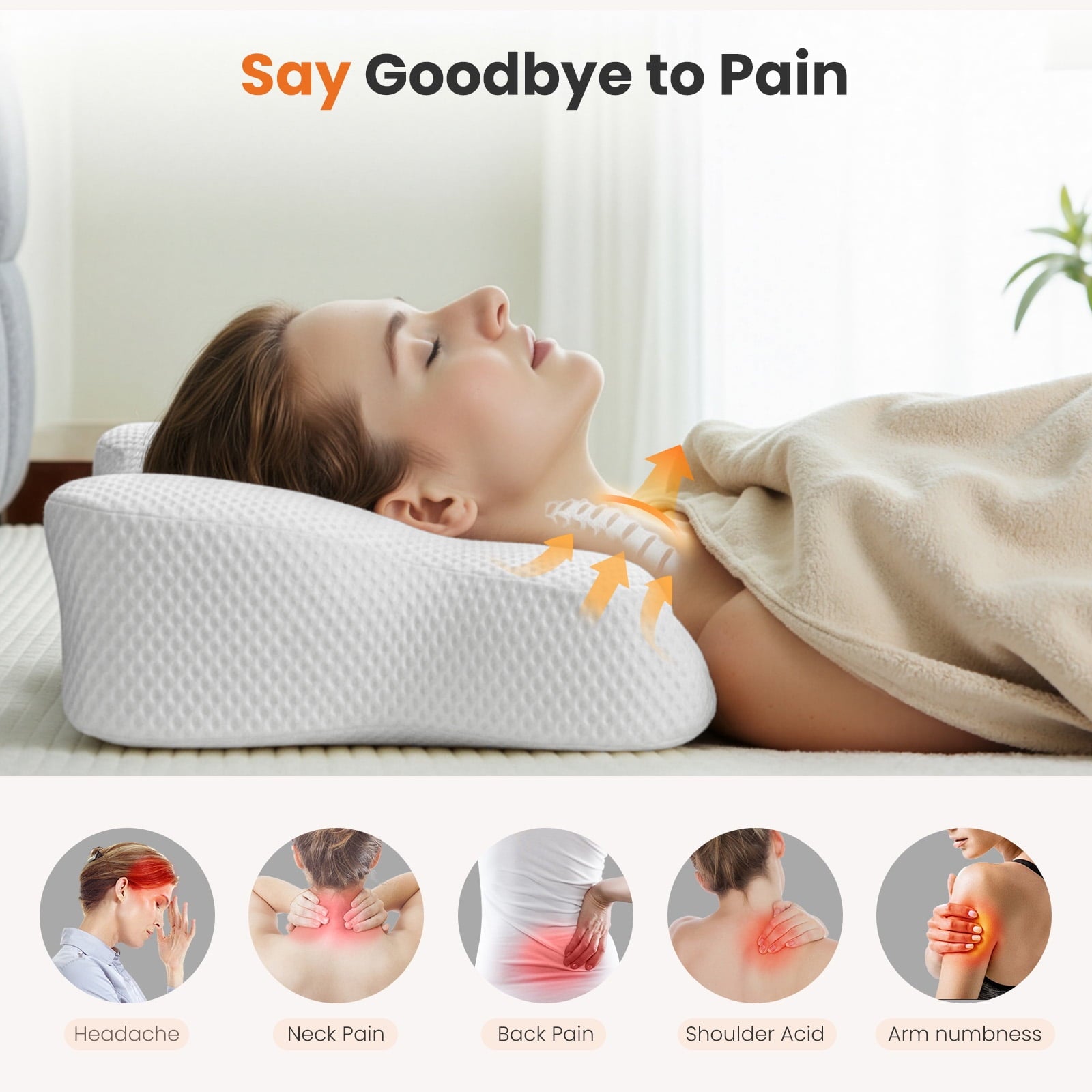 JIOABL Ergonomic Contour Memory Foam Pillows, Cervical Neck Pillow with Cooling Case for Neck Pain Relief