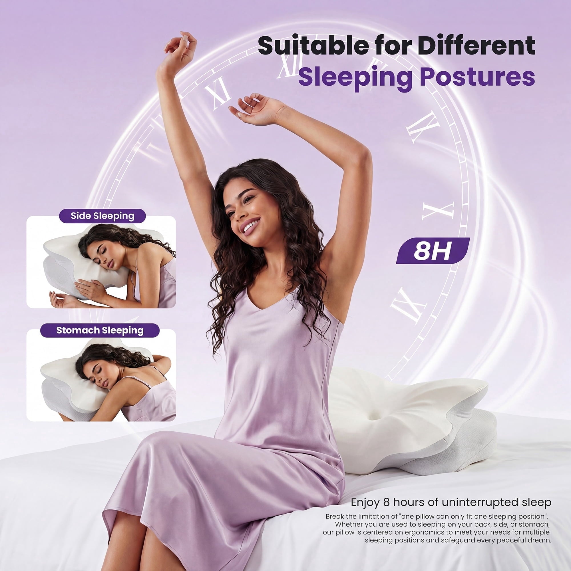 JIOABL Cervical Memory Foam Pillow, Contour Design with 2 Heights, Breathable Cover, Neck Support for Side Back Sleepers