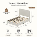 JIOABL Upholstered Platform Bed Frame with Adjustable Headboard, Teddy Fleece Fabric, No Box Spring Needed, White