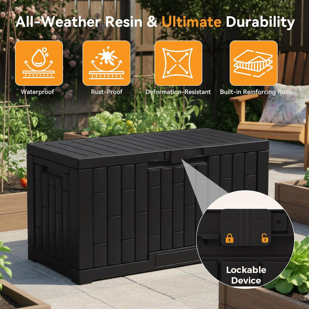 JIOABL 60-Gallon Waterproof Deck Box, UV-Resistant Resin, Lockable with Handles, Ideal for Patio Cushions, Garden Tools & Pool Accessories