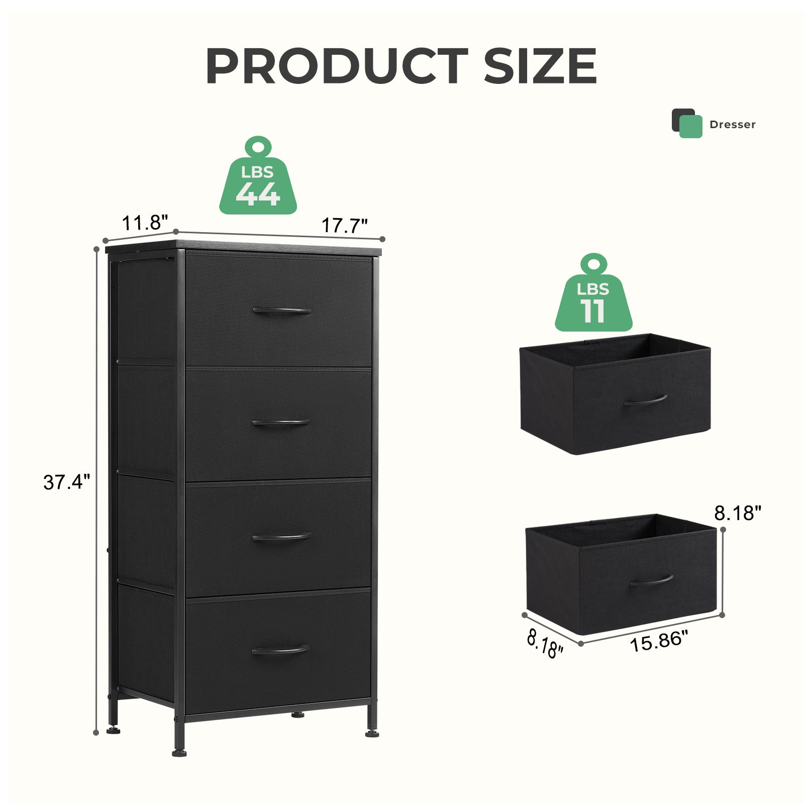 JIOABL Drawer Chest Organizer with Fabric Bins, Dresser for Bedroom, Tall Steel Frame