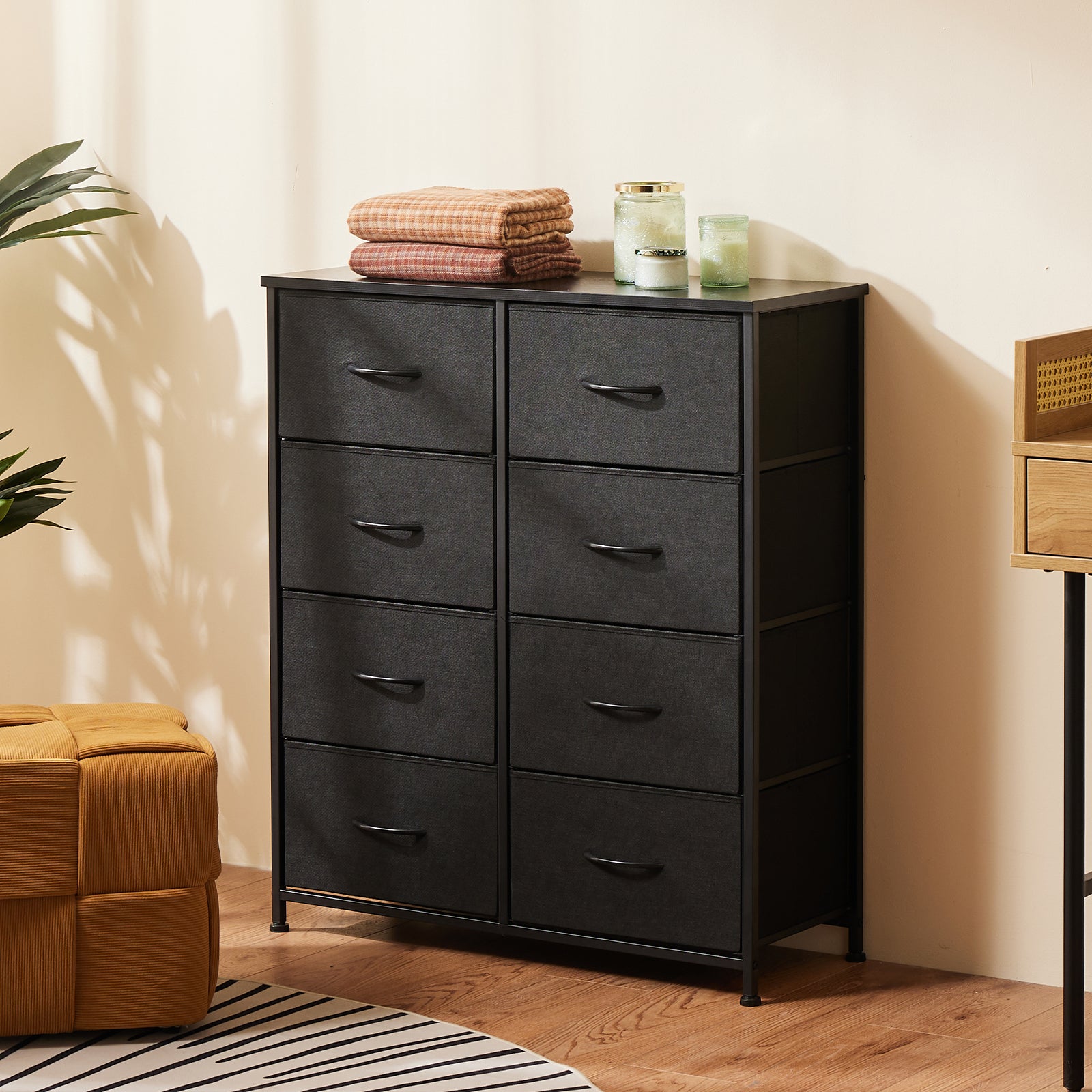 JIOABL Drawer Chest Organizer with Fabric Bins, Dresser for Bedroom, Tall Steel Frame