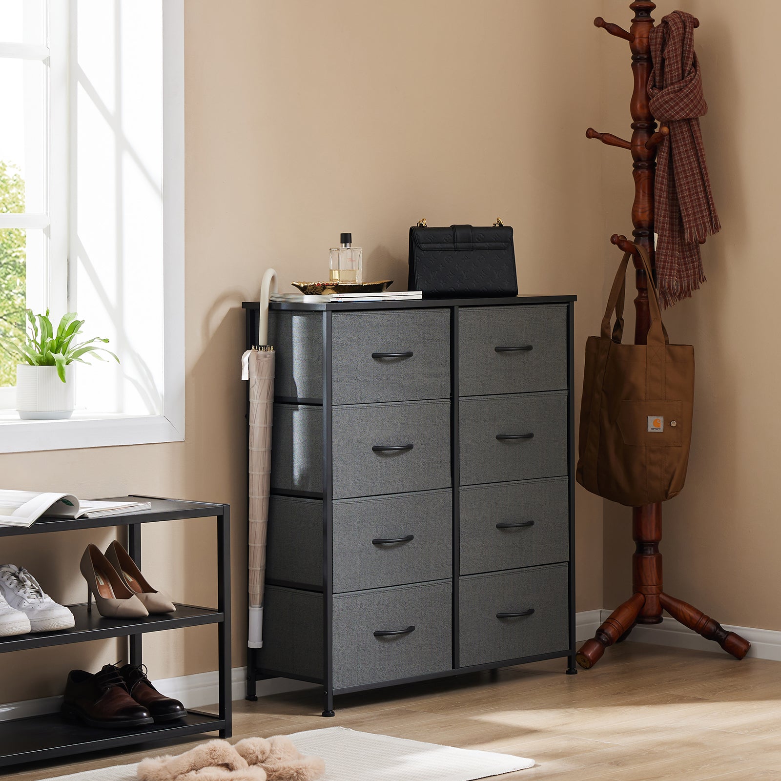 JIOABL Drawer Chest Organizer with Fabric Bins, Dresser for Bedroom, Tall Steel Frame